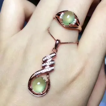 

Fidelity Natural prehnite s925 sterling silver fashion fine jewelry sets for women natural green gemstone ring Pendant