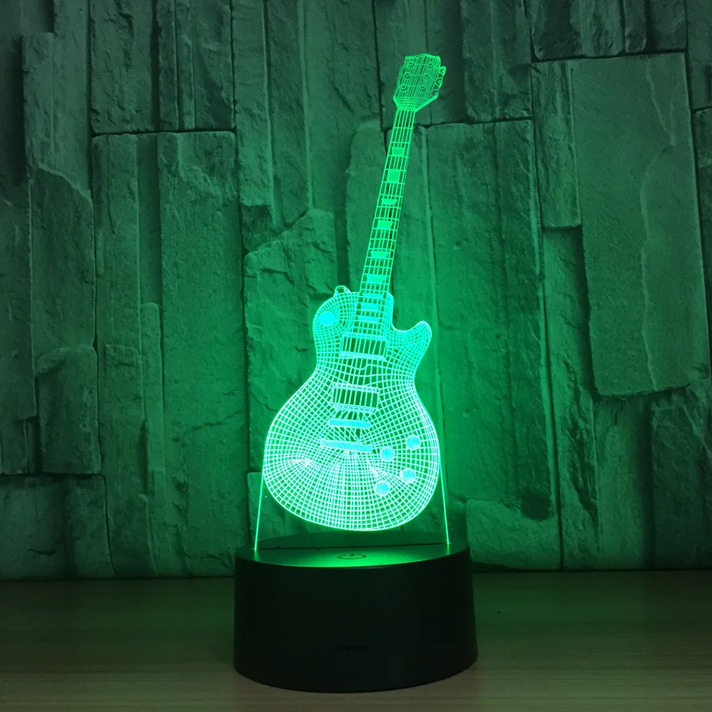Tanie Nowa gitara kształt 3d, noc, lekki instrumenty muzyczne lampa 7 kolory 3D LED USB 3D lampka nocna wystrój domu dla dzieci nowy rok prezent