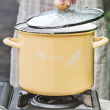 Фарфор в японском стиле, эмалированный суповый горшок с двойными ушами, утолщенный бытовой газовый большой емкости, мультяшная чашка, кастрюля