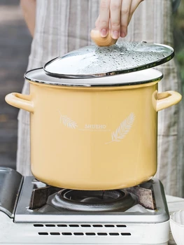 

Japanese style porcelain enamel soup pot double ears thickening household gas large capacity stew pot saucepan saucepot stewpot