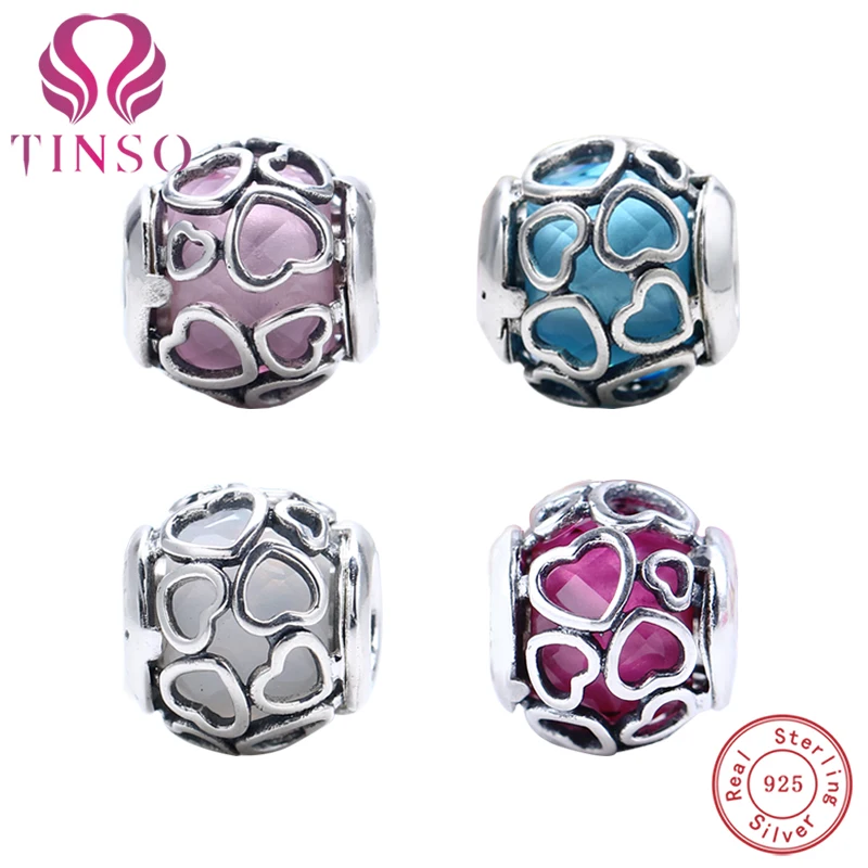 

2017 High Quality 925 Sterling Silver Heart Stone Charms Fit Pandora Bracelet with Logo DIY Beads Original Jewelry Making