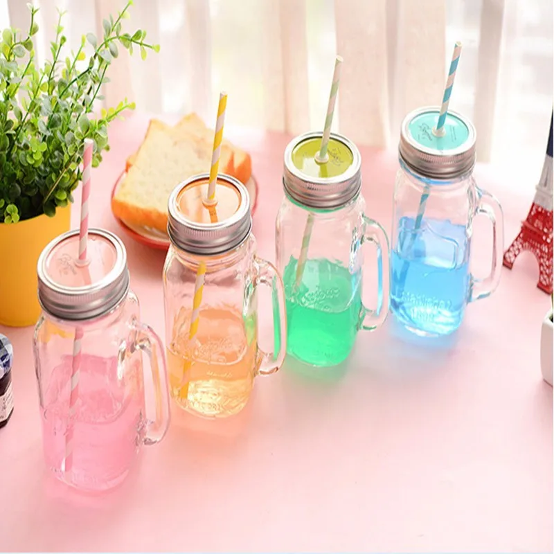 Mason Jar Cups, Mason Jars With Handle And Lids, Mason Jar Drinking Glasses,  Glass Mason Jar Mugs 450ml –4pack - Glass - AliExpress