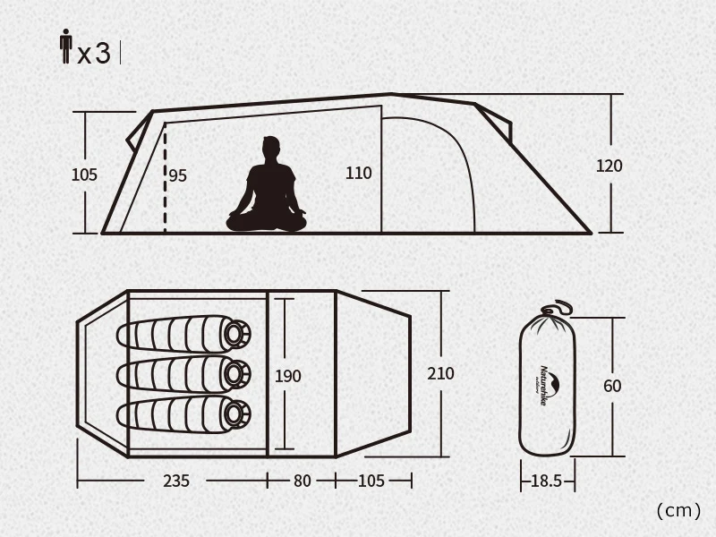 Naturehike 3 Человека Палатка 20D/210T ткань Сверхлегкий Opalus туннель палатка со свободным следом одна гостиная одна спальня