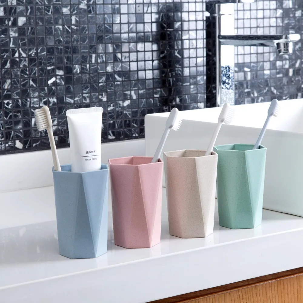 

OTHERHOUSE Simple Style Toothbrush Cup Holder Rhombus Water Cups Wash Tooth Mug Eco-friendly PP Rinsing Cup Bathroom Sets