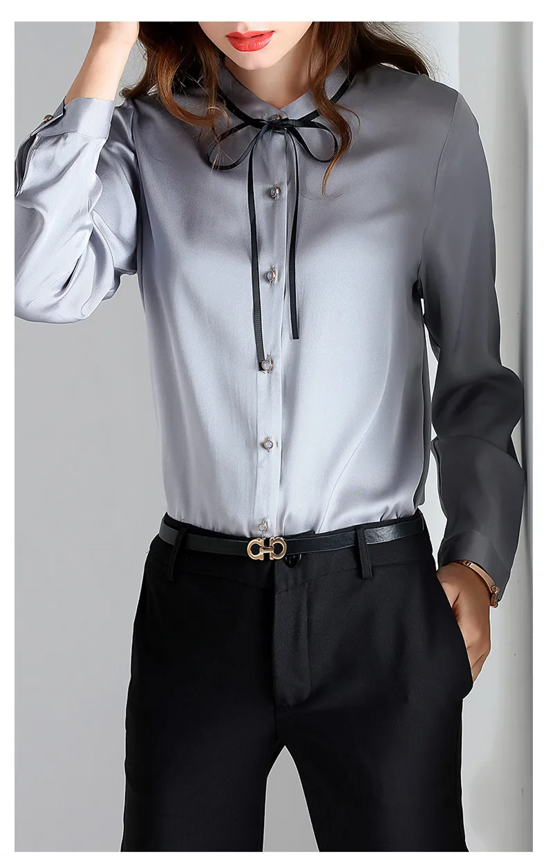 Однотонная женская блузка шелк женские модные блузки плюс размер рубашки с длинными рукавами женские офисные элегантные женские топы YQ152