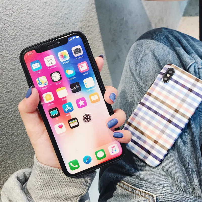 Мягкий чехол из ТПУ с узором в клетку чехол для iPhone 6 6 S 7 8 Plus, мягкий чехол в клетку для iphone XS Max XR
