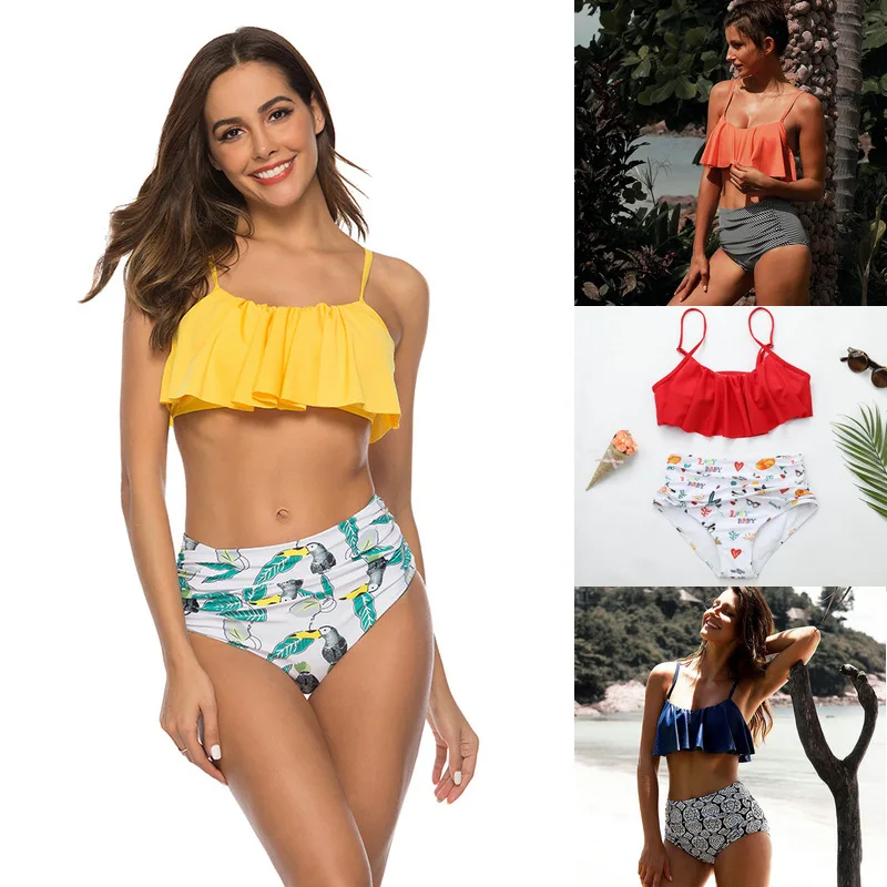 

Ladies Swimsuits Solid Short Sling Bikini Printed Briefs Swimwear for Summer ED-shipping