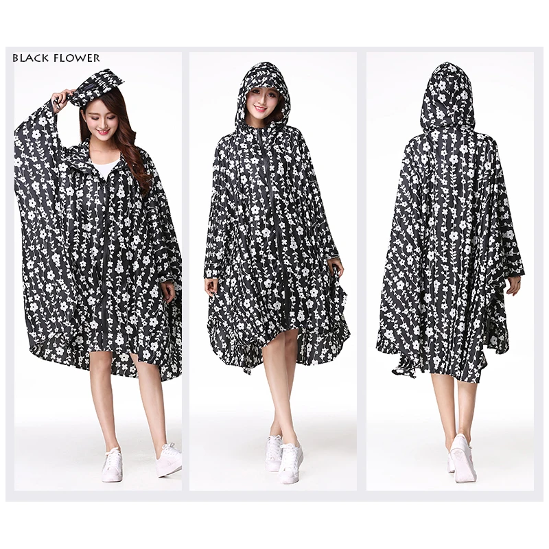 Freesmily women's fashion raincoat waterproof poncho Cape raincoat lightweight portable travel hiking trial