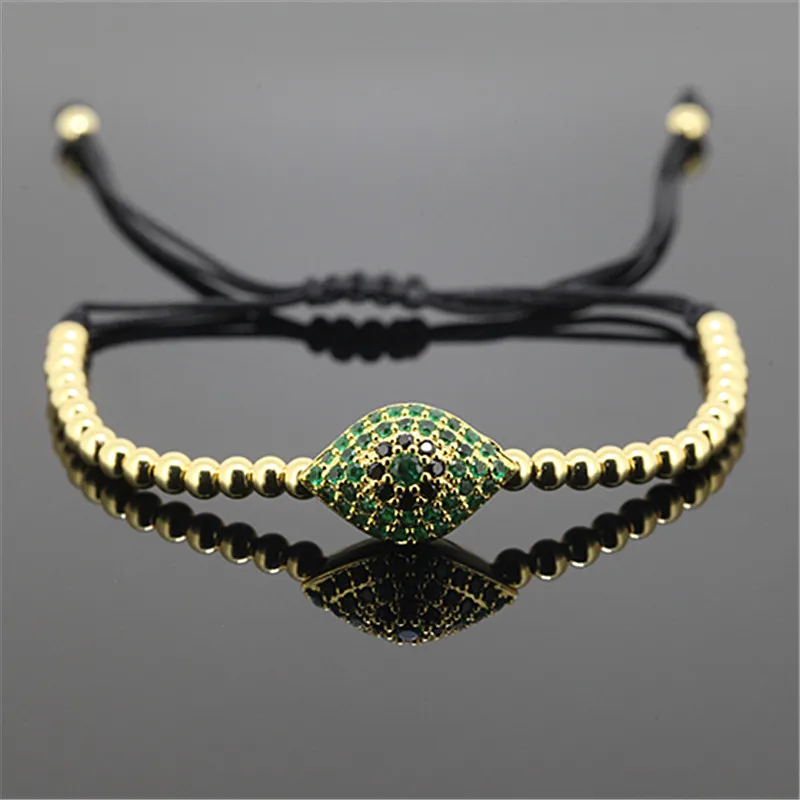 Модные Для мужчин плетение макраме браслет 4 мм латунь бисера и Micro Pave CZ Evil Eye Анил Arjandas Для мужчин макраме браслет
