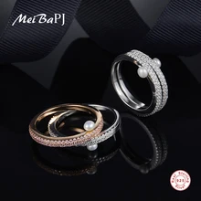 [MeiBaPJ] модное Настоящее серебро 925 проба двойное кольцо натуральное пресноводное жемчужное свадебное кольцо ювелирные изделия