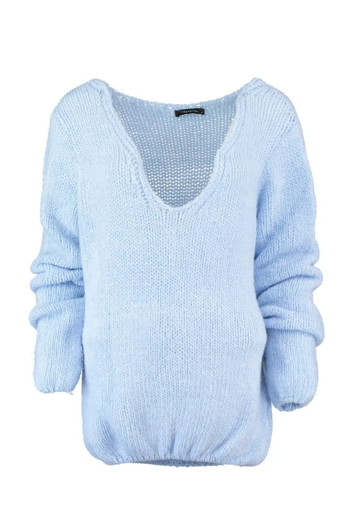 

Trendyol WOMEN-Blue Skirt Ucu Wheel V-Neck Knitwear Sweater TWOAW20NV0024