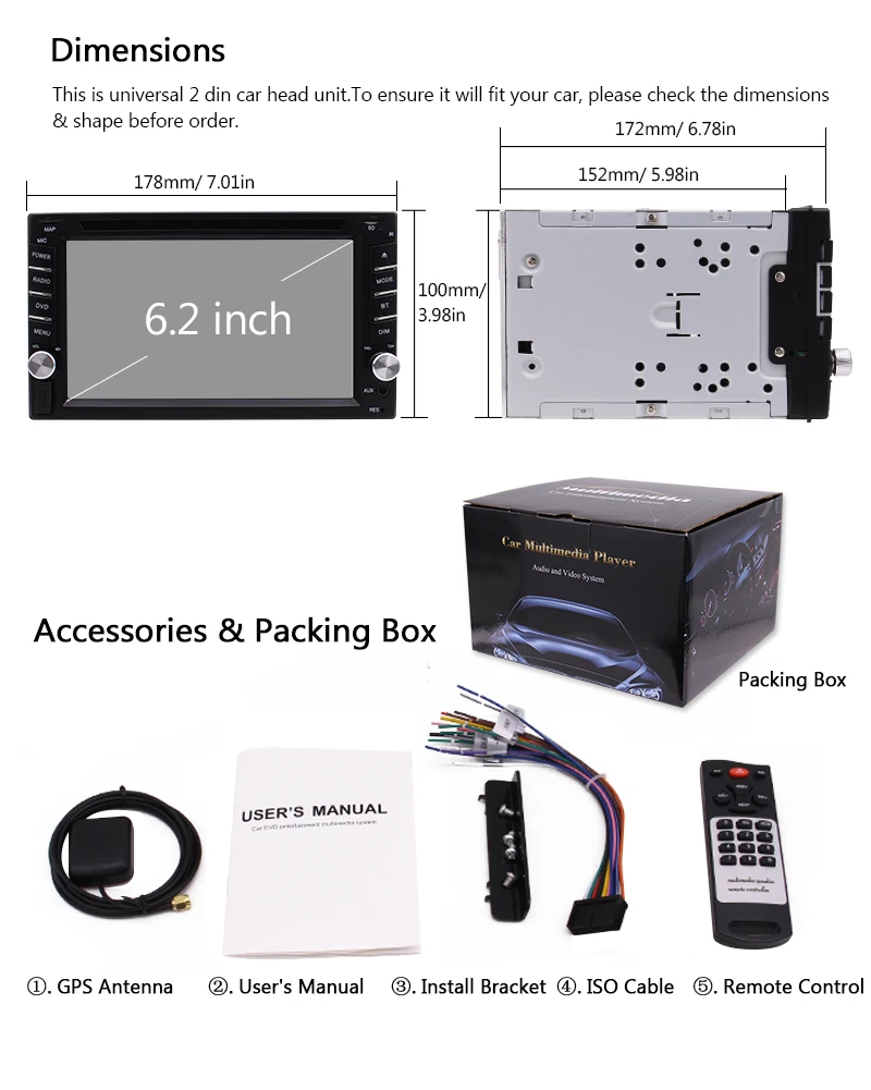 Sale Eincar Double din Car DVD Player GPS Navigation Touchscreen Auto Stereo Cam-in USB SD SWC Bluetooth&Free 8GB GPS Map Card&Remote 7