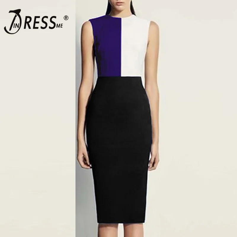 

INDRESSME Fashion O Neck Bodycon Women Bandage Office Dress Solid Three Color Midi Sleeveless Spring Women Dress Vestidos 2019