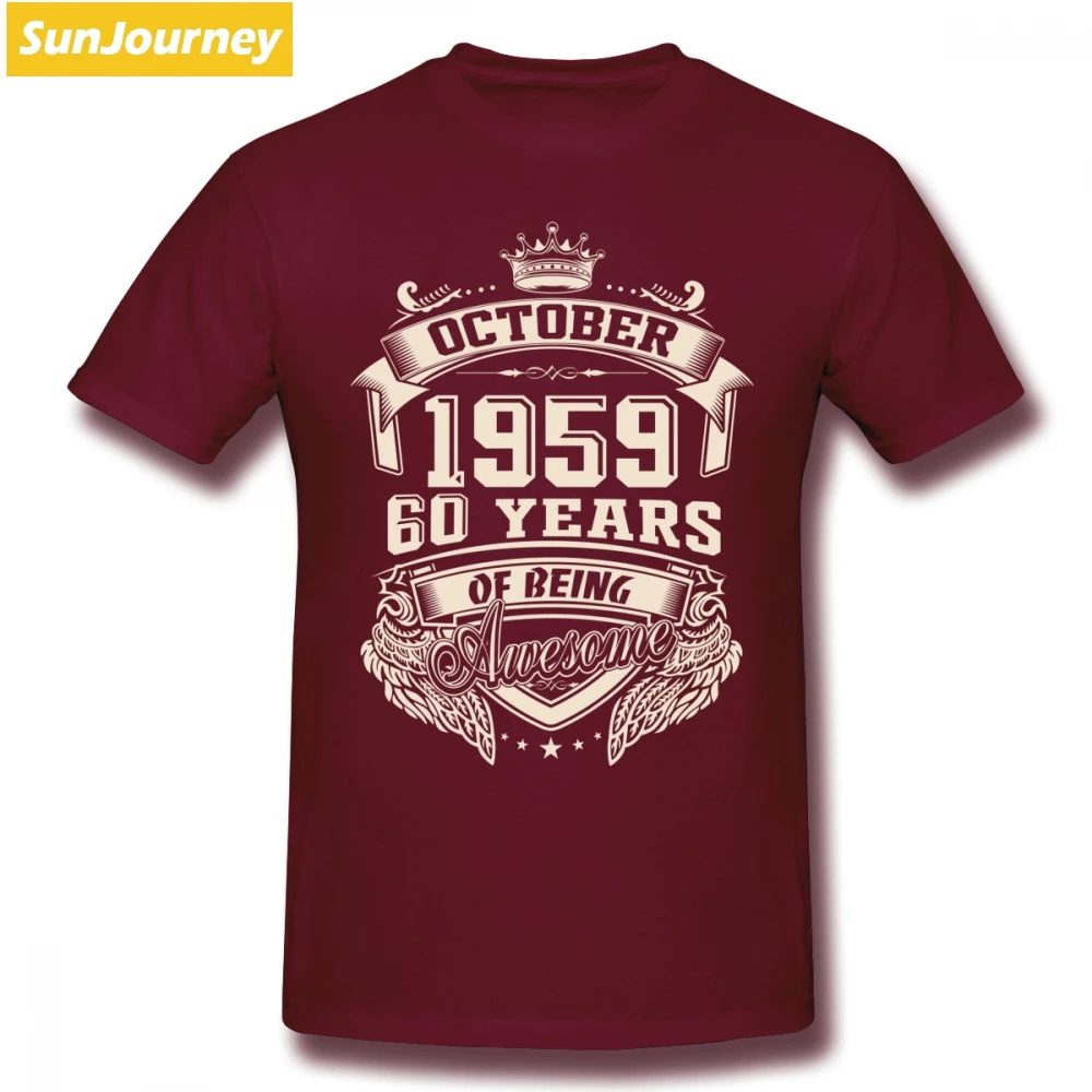 

Born In October 1959 60 Years Of Being Awesome Men T Shirt Hiphop Online Oversize Cotton Short Sleeve Men's T-shirts