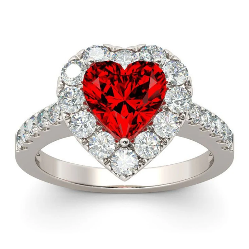 Red Heart Ring 5A CZ Zirconia Wedding Jewelry Brand
