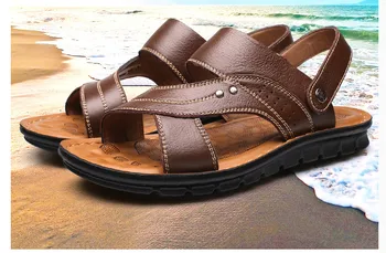 

Breathable Beach Shoes Summer Men Shoes Cow Leather Men Sandals Black Brown Hand Sewing Men Summer Shoes