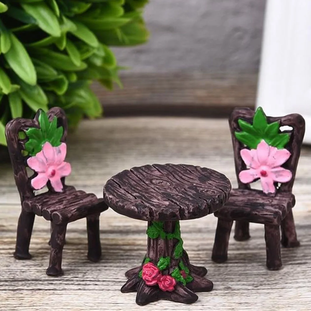 1 компл. Смолы садовые стол и стул фигурка микро орнамент пейзаж украшение игрушка миниатюрное ремесло