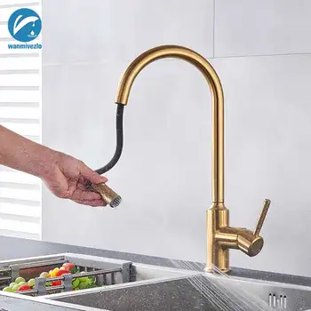 

Gold Pull Out Kitchen Faucets 360 Rotation Kitchen Tap Single lever Mixer Tap Cold Hot Water Tap torneira robinet cuisine