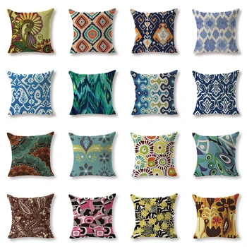 

Customized Cushion Cover Ikat Cushions Cover Chair Sofa Soft Large Cotton Linen Home Decorative Printing Throw Pillow Cover
