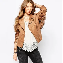 2018 wanita hot sale mode basic jaket tombol kantong rumbai suede bomber jaket BARU musim dingin mantel Coklat Rumbai pakaian luar