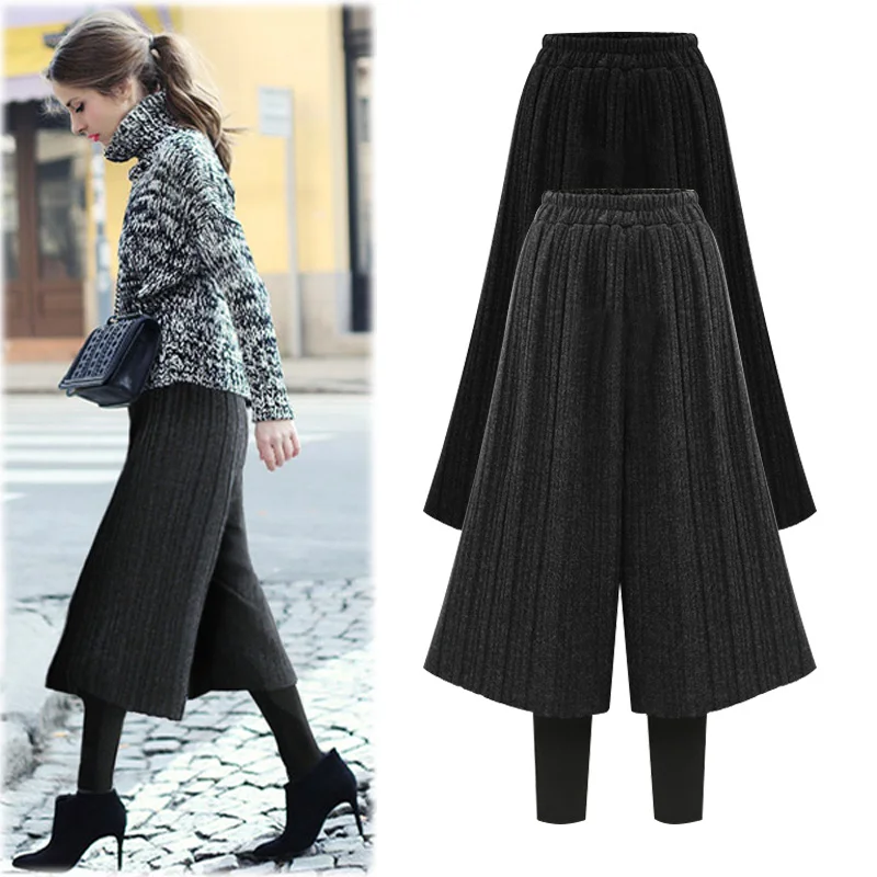 

Velvet Warm Leggings Women 2019 Winter Thick Pants with Fleece OL Elegant Fake Two Pieces Pleat Thermal Leggins Skirt Pants 6XL