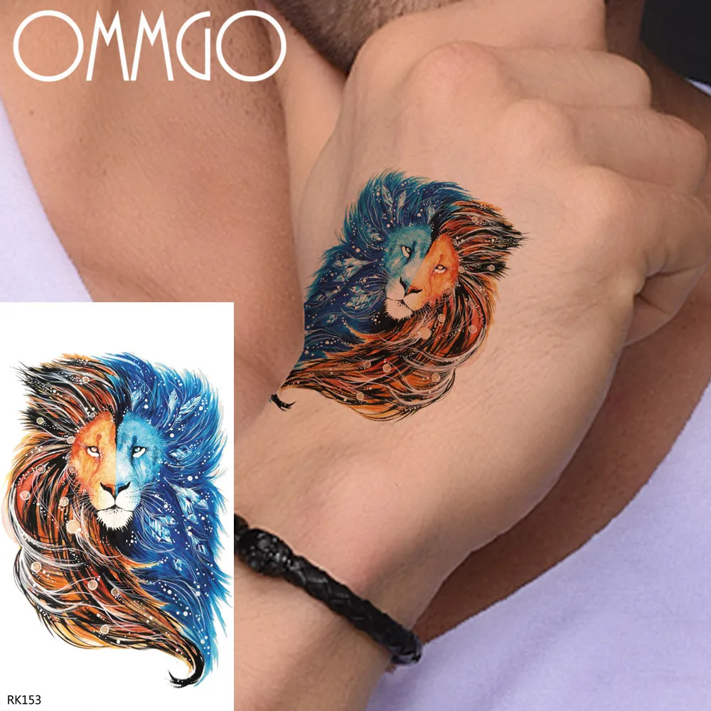 Временная наклейка OMMGO Lion Galaxy для мужчин и женщин цветные поддельные татуировки