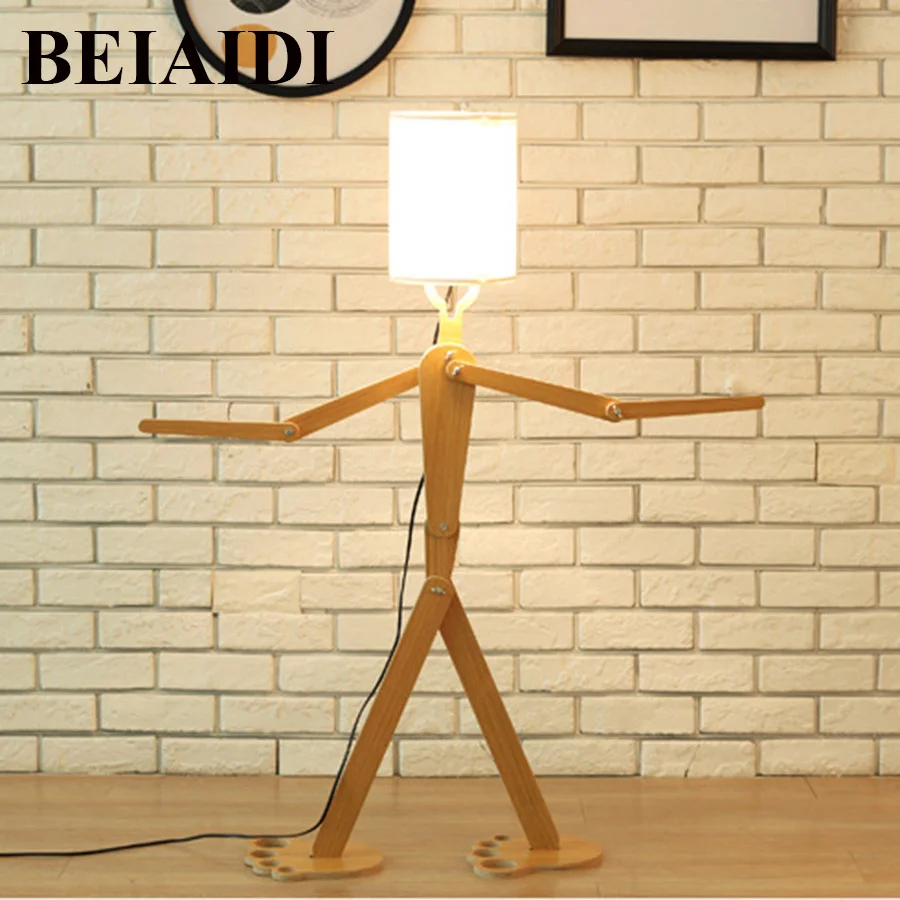 BEIAIDI E27 1.1m Loft Robot Wooden Table Lamp Bedroom DIY Bedside Table Lamp With Cloth
