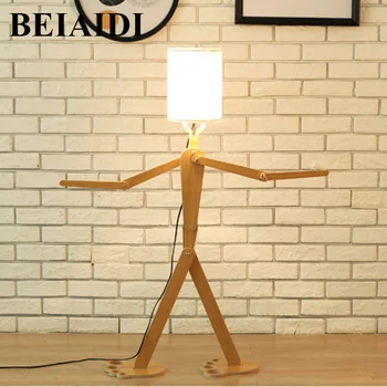 

BEIAIDI E27 1.1m Loft Robot Wooden Table Lamp Bedroom DIY Bedside Table Lamp With Cloth lampshade Twin-Arm Table Reading Lamp