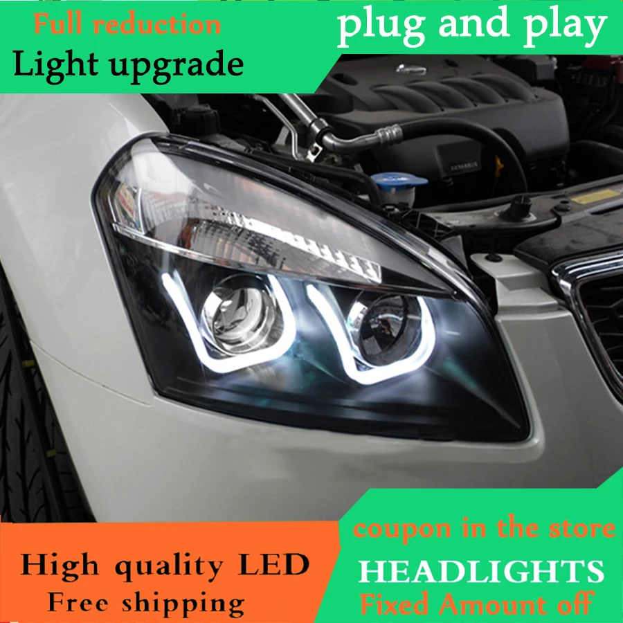 Автомобильный корпус передней фары для Nissan Qashqai фары 2008-2013 светодиодный фары DRL Объектив Двойной Луч би-ксеноновая разрядная лампа высокой интенсивности для автомобиля передний свет