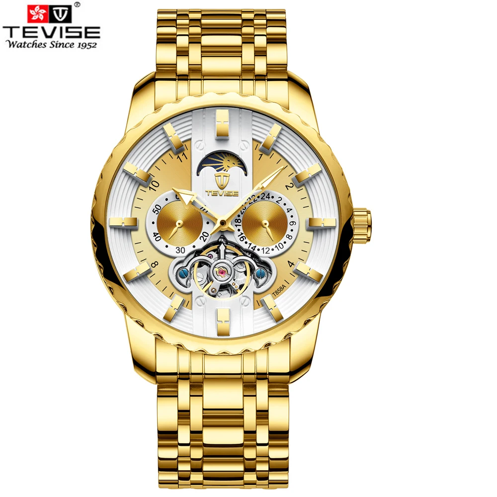 

TEVISE Men's Watch Man Automatico Mechanical Watches For Men Business Waterproof Skeleton Toubillon Gold Clock Relogio Masculino