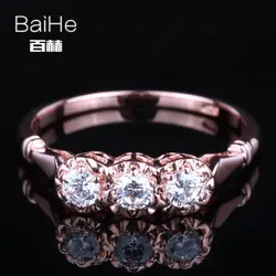 BAIHE Solid 14 К розовое золото (AU585) 0.36CT Сертифицированный 100% Подлинные ААА градуированных кубического циркония безупречно круглые свадебные