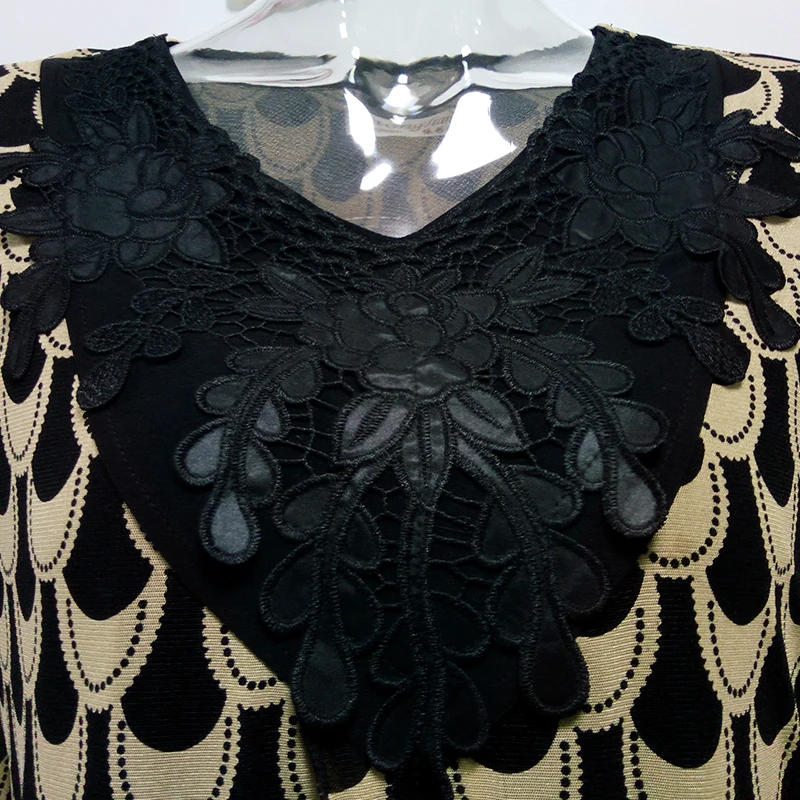 Yitonglian, зимняя женская рубашка, плюс размер, пэчворк, v-образный вырез, кружево, аппликация, расклешенная, шифон, длинный рукав, женская рубашка с принтом, 8XL, H041