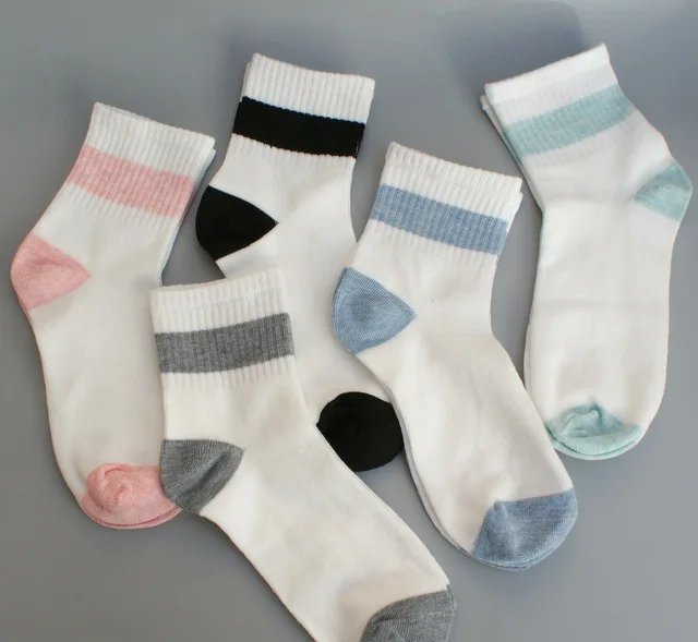 5 pairs Set Women Socks white short sock soft cotton light colors sweet ...