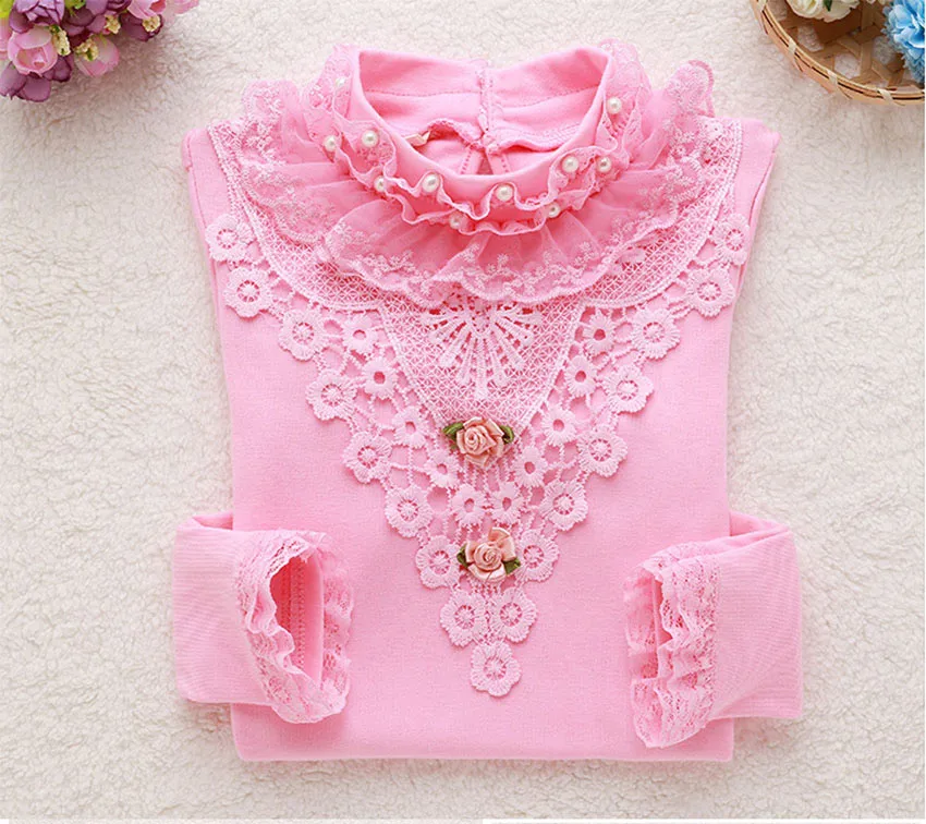 picture color 03 LCJMMO модная весенняя кружевная блузка для девочек хлопковые футболки с длинными рукавами одежда для девочек школьная блуза, рубашки дети Костюмы - Цвет: picture color 03