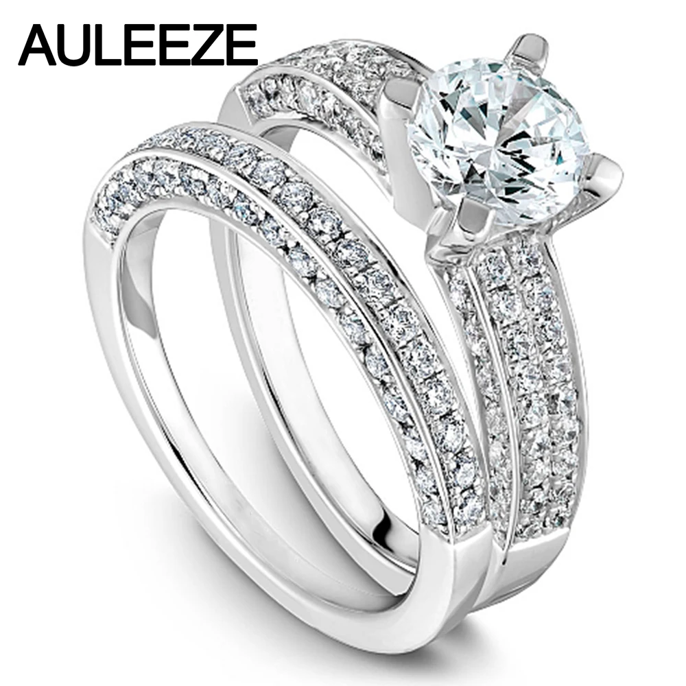 Pave Setting Lab Grown Diamond Bridal Wedding Set 1CT Round Cut ...