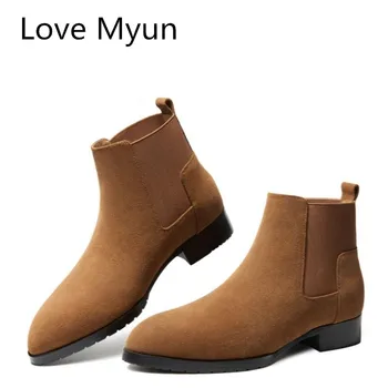 

Autumn winter new men's nubuck leather snow boots spring wedding dress shoes men fashion pointed toe warm ankle boots work boots