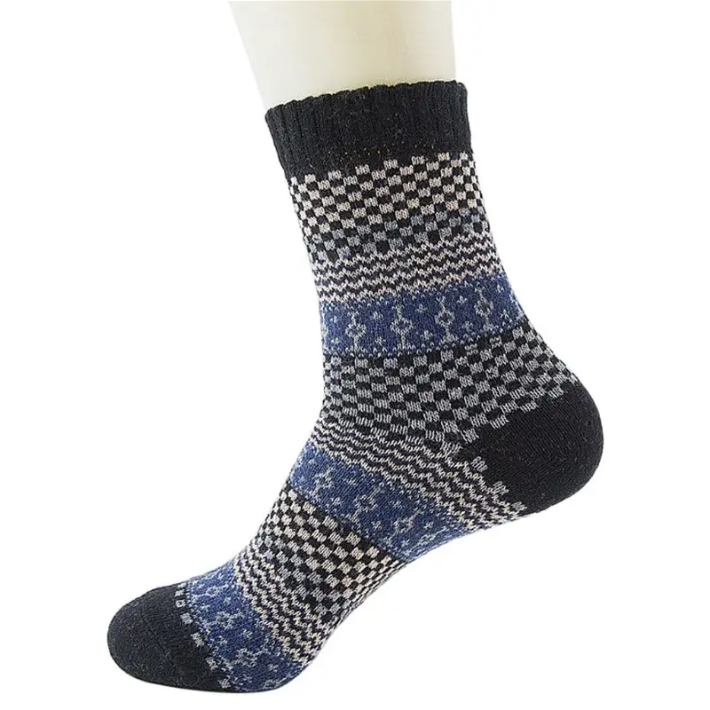 

2018 Winter Warm Mens Vintage Ethnic Woolen Warm Long Socks Checked Striped Geometric Ribbed Knit Men Socks