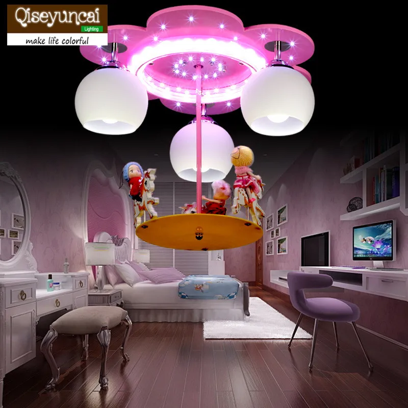 

Qiseyuncai 2018 New Children's Room Carousel LED Ceiling Lamp Creative Fashion Cartoon Princess Girl Room Lighting