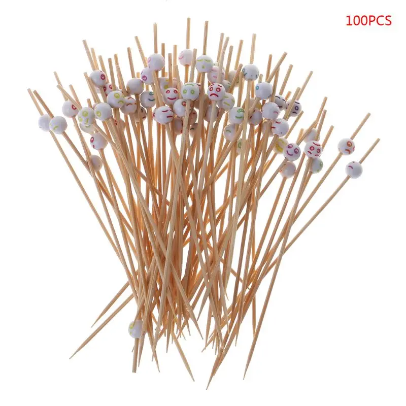 

100Pcs/Bag 12cm Smile Face Food Picks Dessert Buffet Fruit Salad Fork Cake Muffin Party Vegetable Sticks Cocktail Toothpicks