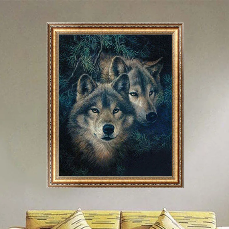 

DIY 5D Diamond Switch Kit Embroidery Two Wolves Painting Mosaic Needlework Cross Stitch Home Decor 40*30cm