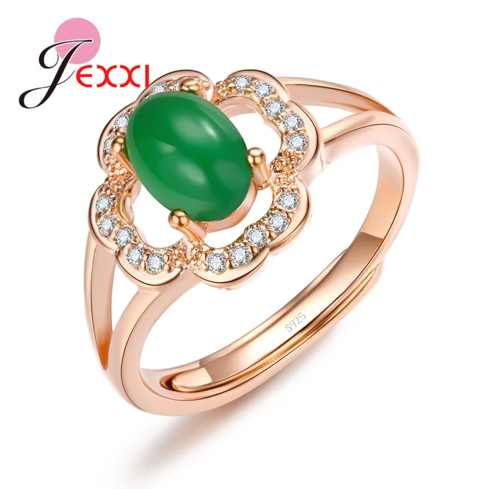 Elegacne Design Green White Crystals Filled Adjustable 925 Sterling Silver Rose Gold Opened Rings For Women Christmas Gift | Украшения и