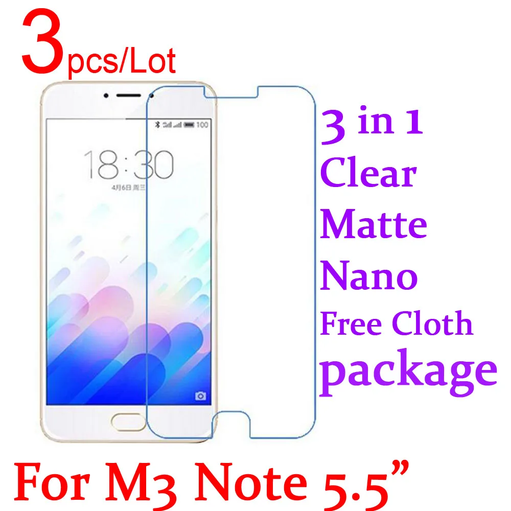 

Triple Combination Ultra Clear Matte Anti-explode LCD Screen Protector Film Cover for Meizu M3 M5 Note 5.5" Protective + Package