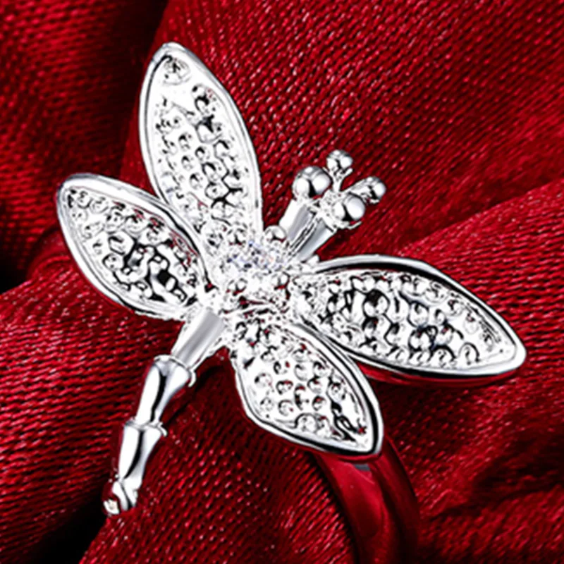 925 серебряные Кристальные кольца стрекоза женские модные свадебные кольца ювелирные изделия