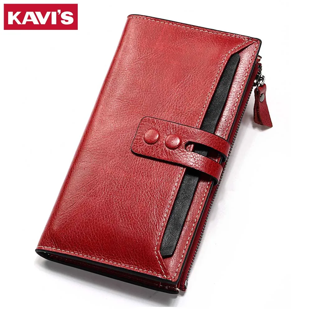 

KAVIS Wallet Female Genuine Leather Women Purse Clutch Coin Purse Long Walet Portomonee Clamp for Money Bag Handy Lady and Girls