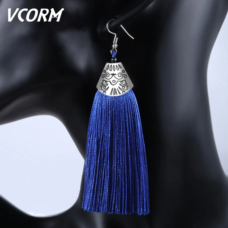 

VCORM Fashion Long Tassel Drop Earrings Women Accessories Wedding Party Ethnic Fish Mouth Geometry Earring for Women Jewelry