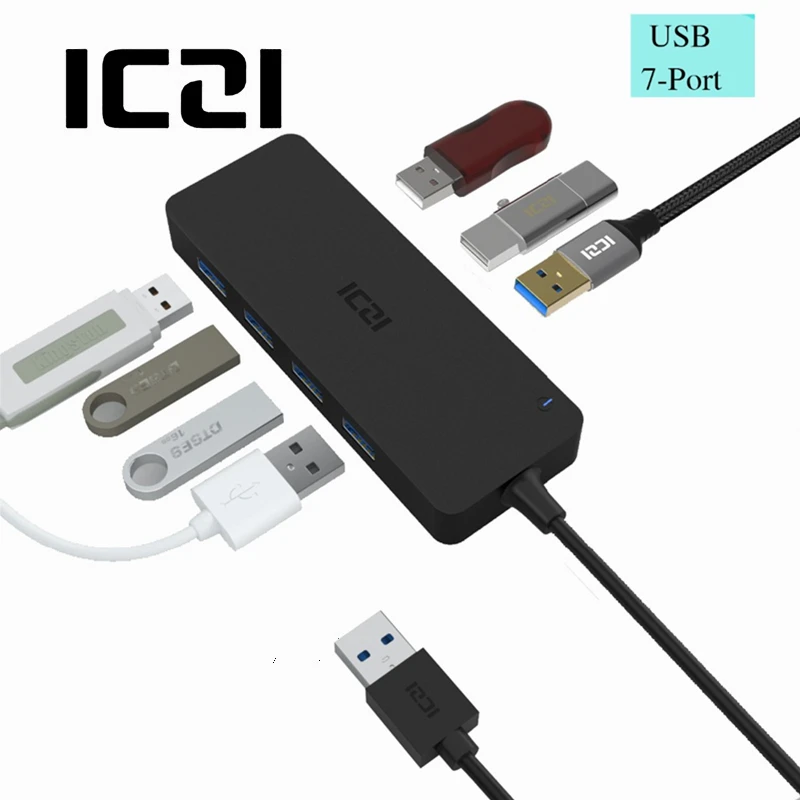 

ICZI 7 in 1 High Speed 7 Port USB 3.0 Hub USB with DC Power Supply USB Splitter Hubs for Apple Macbook Air Laptop PC Tablets