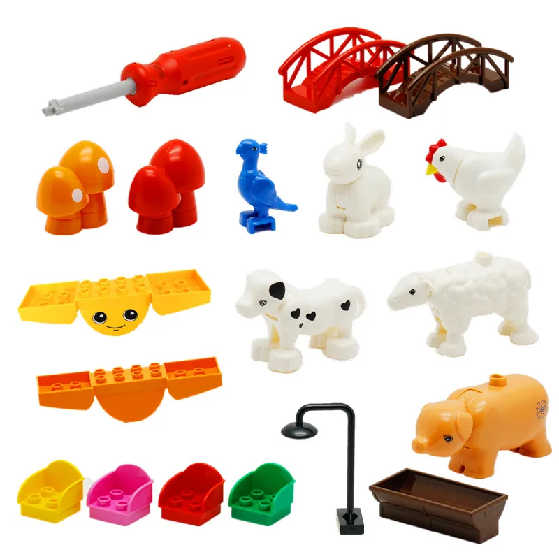 Building Blocks Screw Driver Tools Seesaw Mushroom Bird Arch Bridge Moveable Rabbit Sheep Pig Dog Bricks