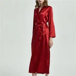 Шелковые халаты для Для женщин сексуальное атласное белье халат кимоно купальный халат с v-образным вырезом невесты халаты Длинные пижамы