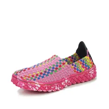 Женская обувь; Красивая новая летняя дышащая женская тканая обувь ручной работы с мягкой подошвой; модная удобная женская обувь на плоской подошве для туризма