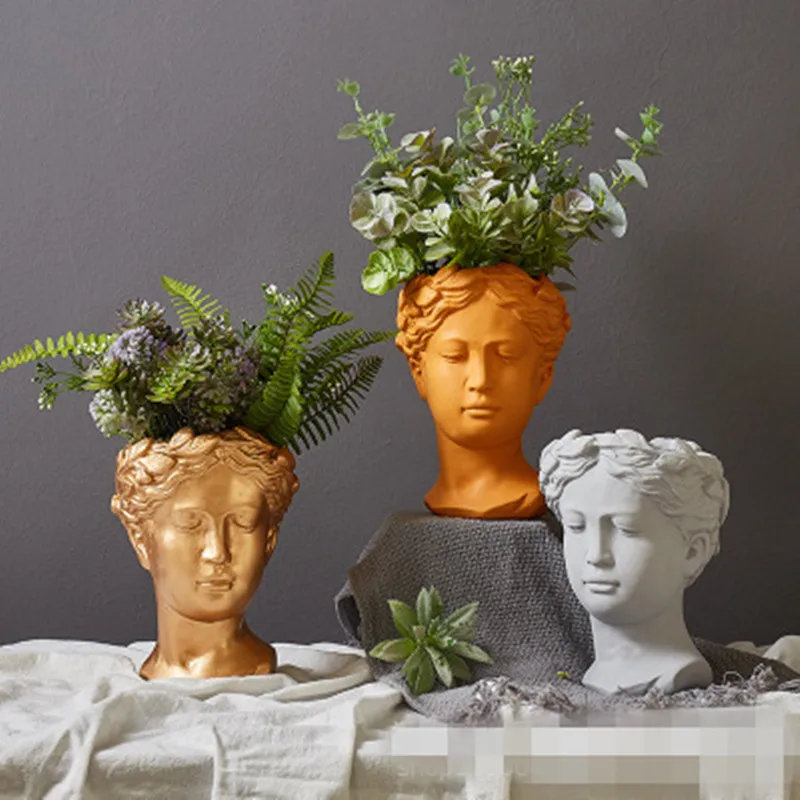 

Nordic Greek Goddess Venus Figure Head Portraits Cement Vase Personality Home Living Room FlowerPot Ornaments Craftwork X1816